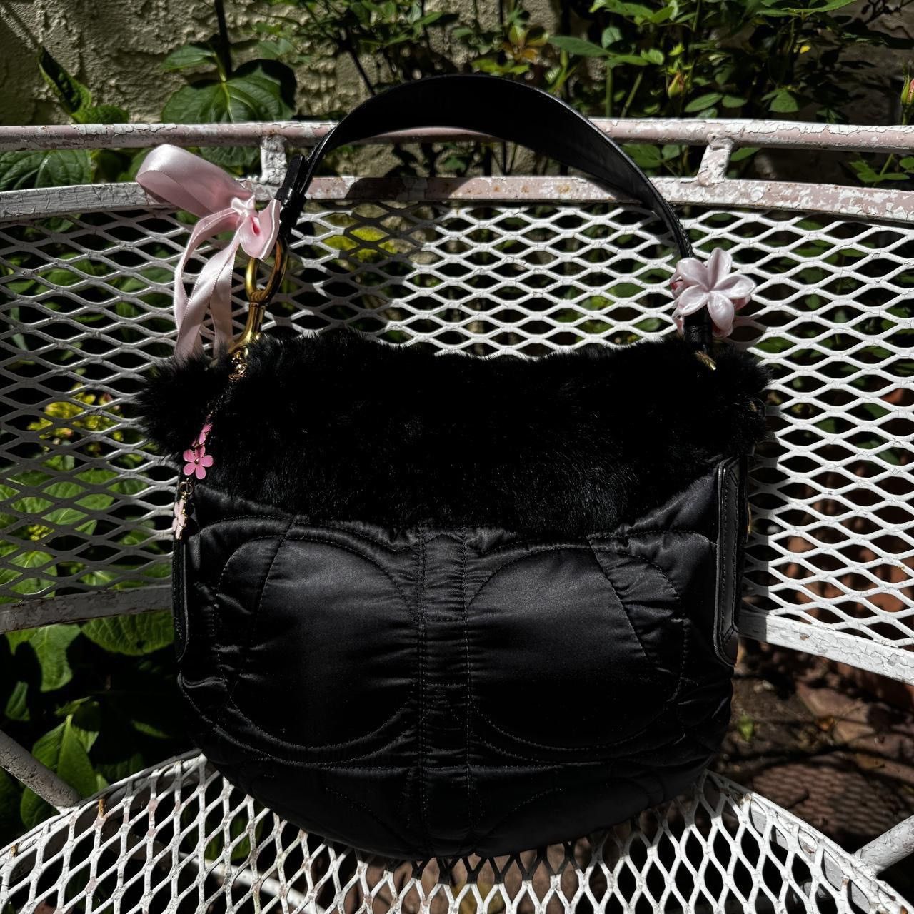 Coach Y2K Nylon Black Coach Bag with Rabbit Fur Trim Size ONE SIZE - 1 Thumbnail
