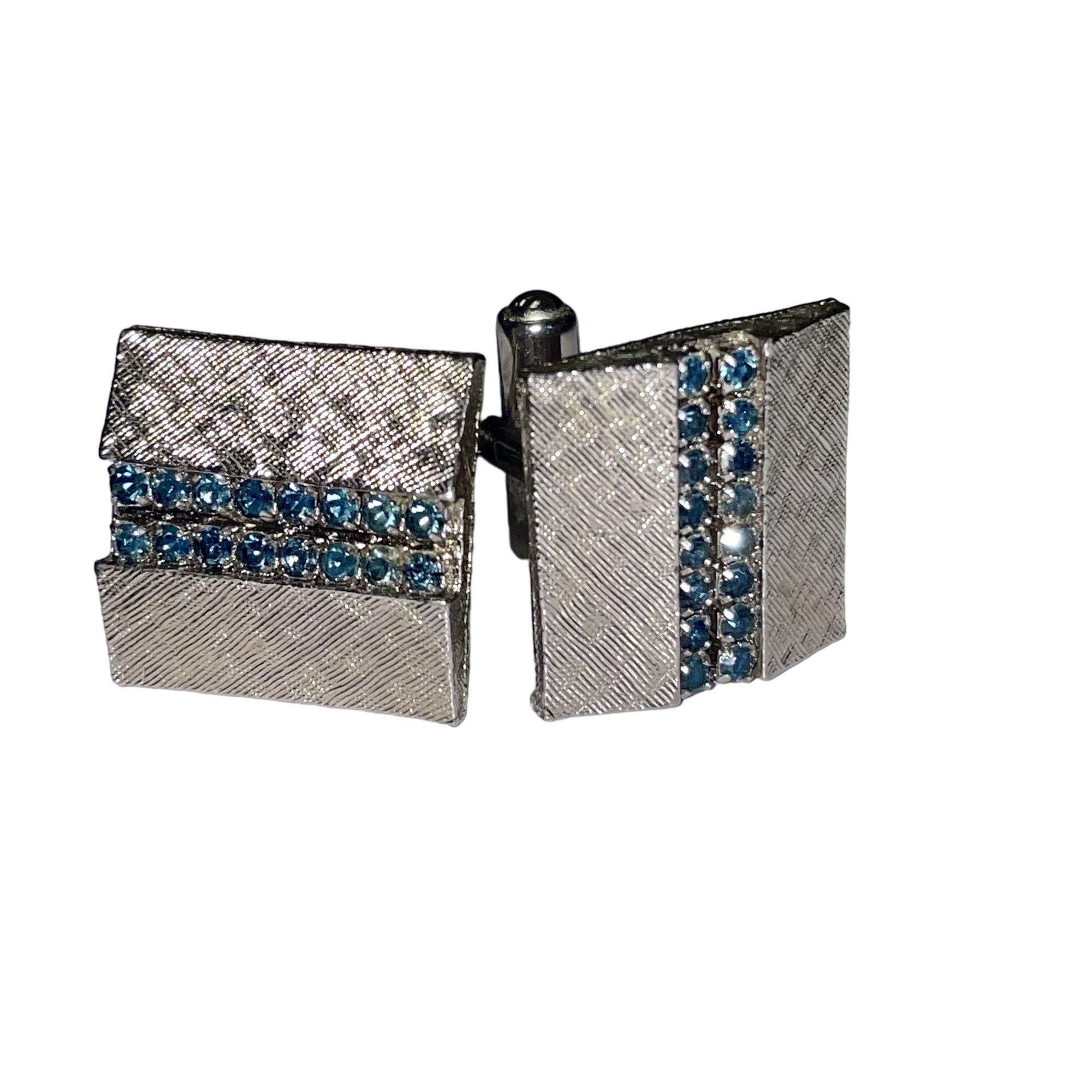 Other Vtg TEXTURED Silver Tone MoD Blue Stones Formal Cufflinks Size ONE SIZE - 1 Thumbnail