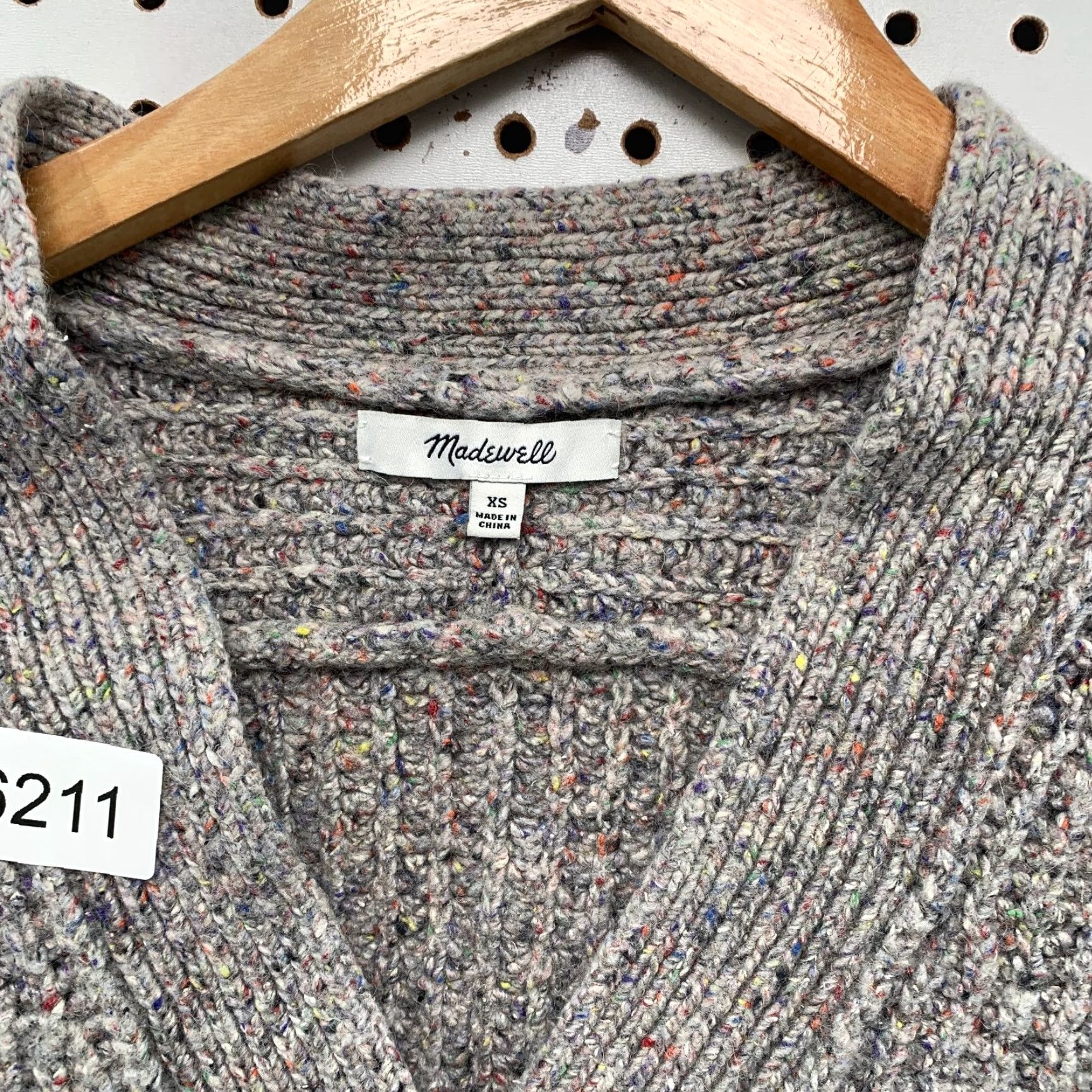 VINTAGE Madewell Wool Silk Cardigan Sweater Womens XS Rib Knit Speckled Pockets