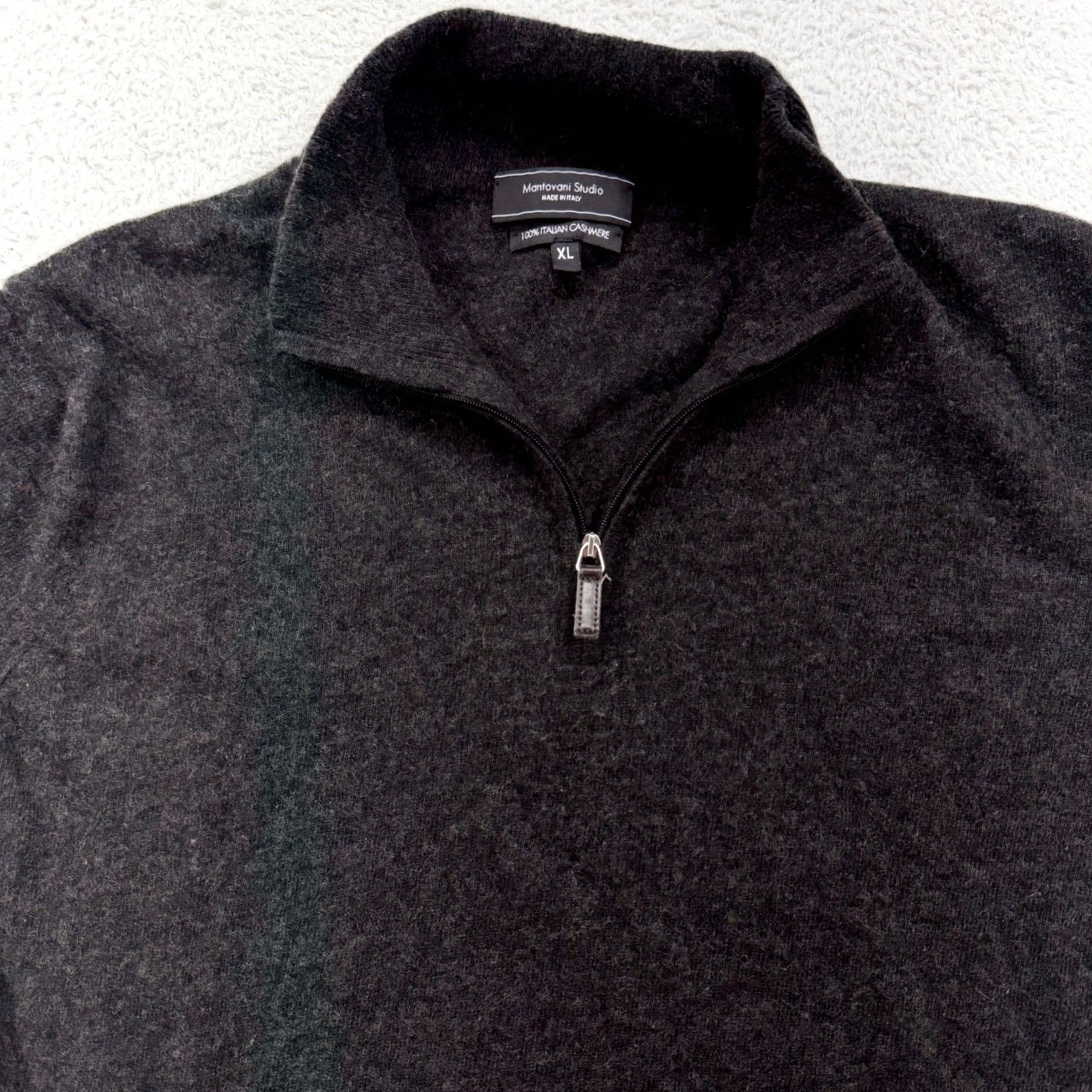 Vintage Mantovani Studio Sweater Charcoal XL Mock Neck Quarter Zip 100% Italian Cashmere Men Knit Pullover Size US XL / EU 56 / 4 - 2 Thumbnail