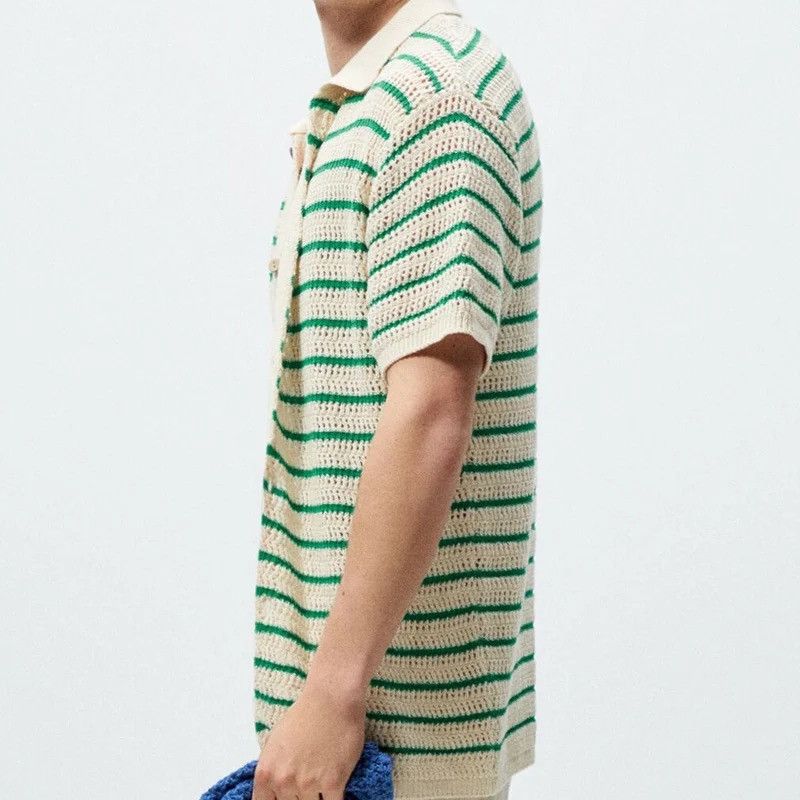 Other Men Striped Knitted Short Sleeve Button Shirt Size US L / EU 52-54 / 3 - 3 Thumbnail