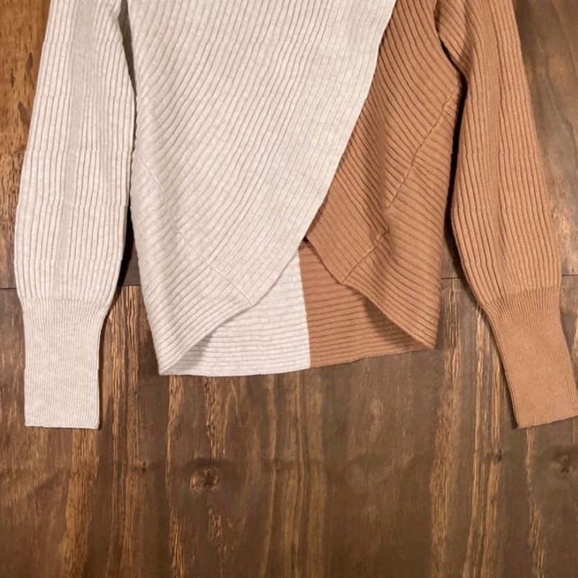Express Express Womens Sweater XS Tan Brown Crossover Front Mock Neck Long Sleeve Size XS / US 0-2 / IT 36-38 - 3 Thumbnail