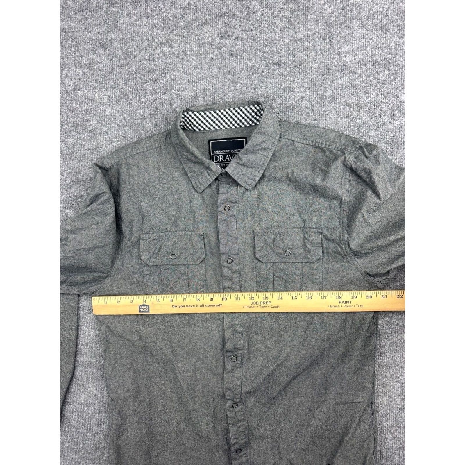 Vintage Dravus Snap Up Shirt Men's Large Gray Long Sleeve 100% Cotton Pockets Size US M / EU 48-50 / 2 - 3 Thumbnail