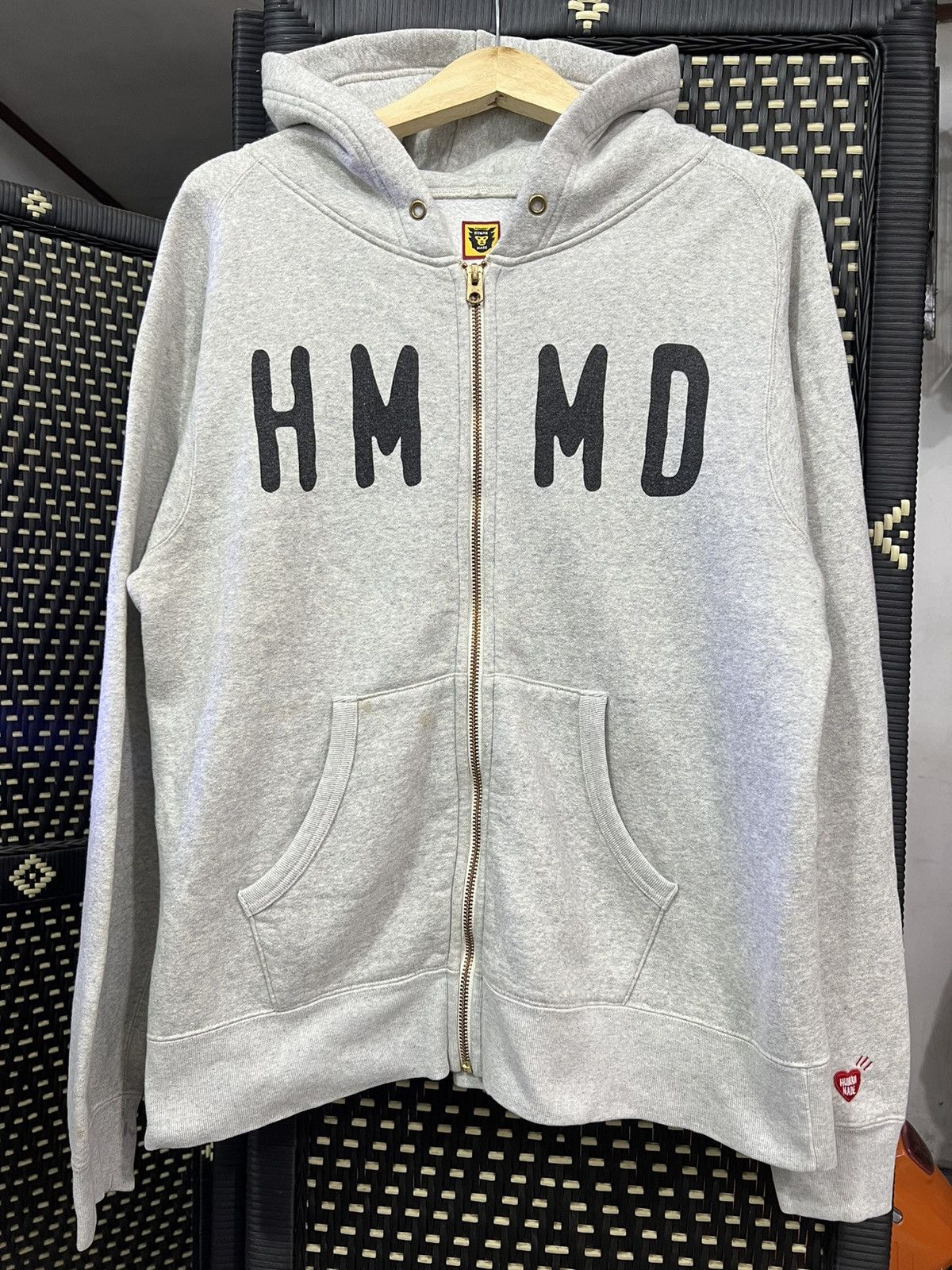 image of Human Made X Nigo Human Made Zip Up Hoodie in Grey, Men's (Size Large)