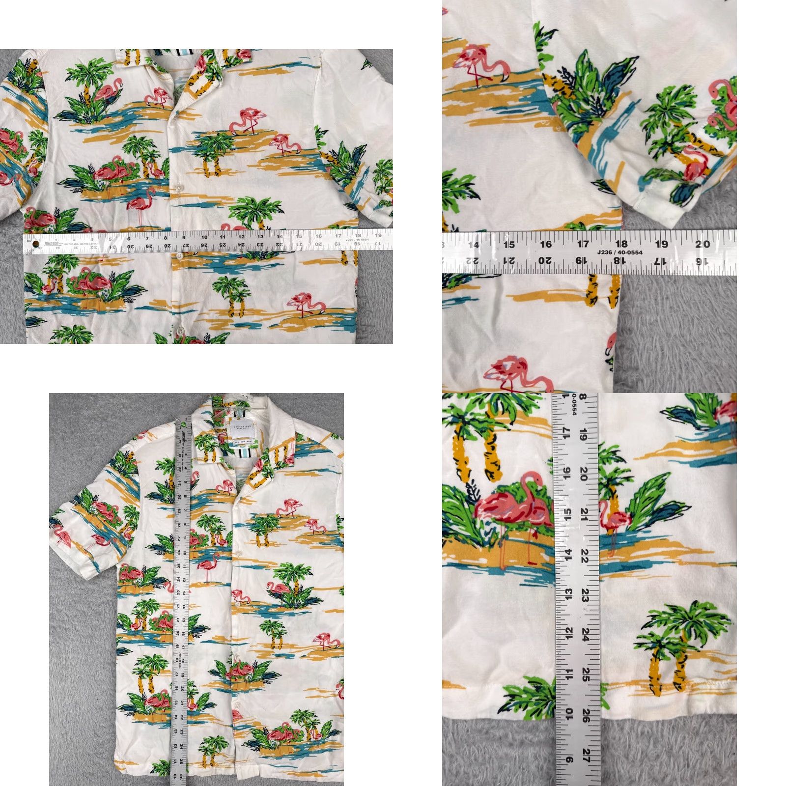 Vintage Cactus Man Shirt Adult Medium White Beige Pink Flamingo Palm Tree 100% Rayon Hawaiian Button-Up Mens Shirt Size US M / EU 48-50 / 2 - 8 Thumbnail