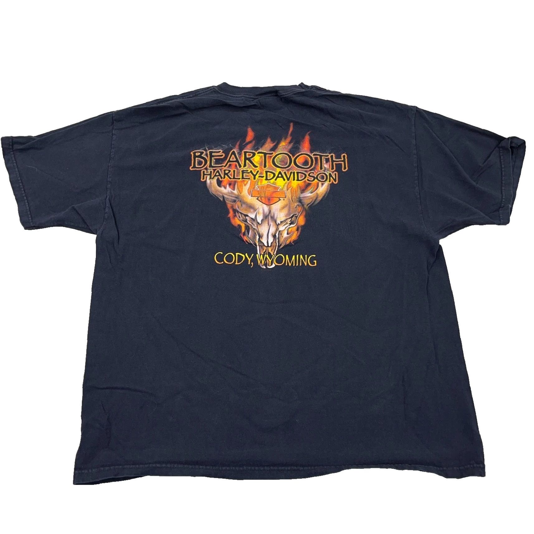 Harley Davidson VINTAGE Harley-Davidson Shirt Men 2XL Black Fire Flames Skull Graphic Print Crew Neck Short Sleeve 80s Biker Mens Shirts Size US XXL / EU 58 / 5 - 2 Thumbnail