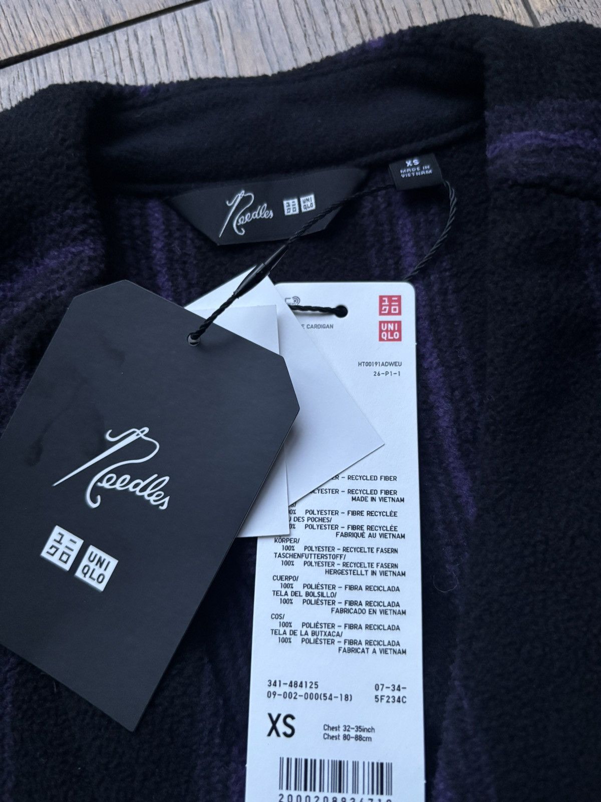 Needles Uniqlo Needles Striped Fleece Cardigan Black Purple XS Size US XS / EU 42 / 0 - 3 Thumbnail