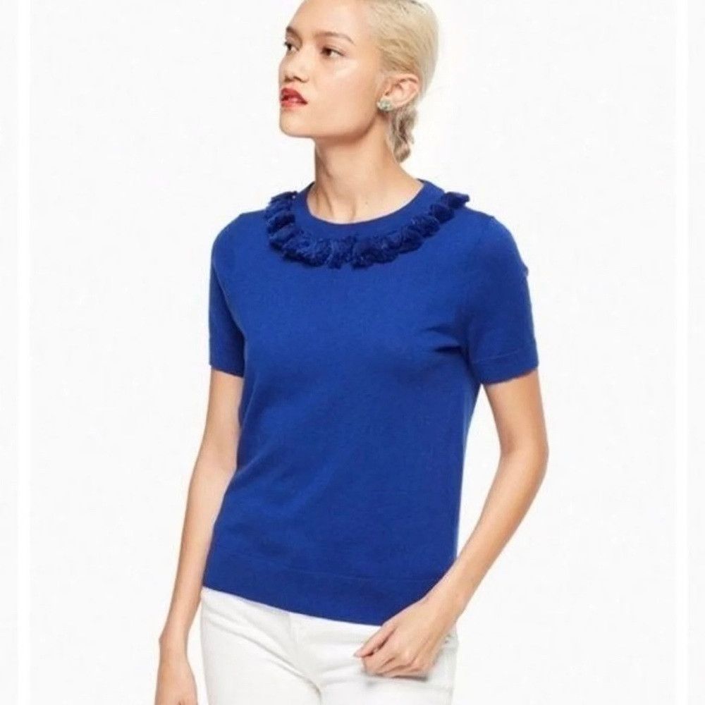 Kate Spade New Kate Spade Silk Cashmere Tassel Cobalt Blue Short Sleev Size XS / US 0-2 / IT 36-38 - 1 Thumbnail