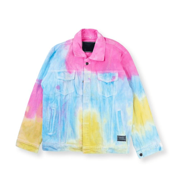 image of Rainbow Tie Dye Denim Jacket, Men's (Size Large)