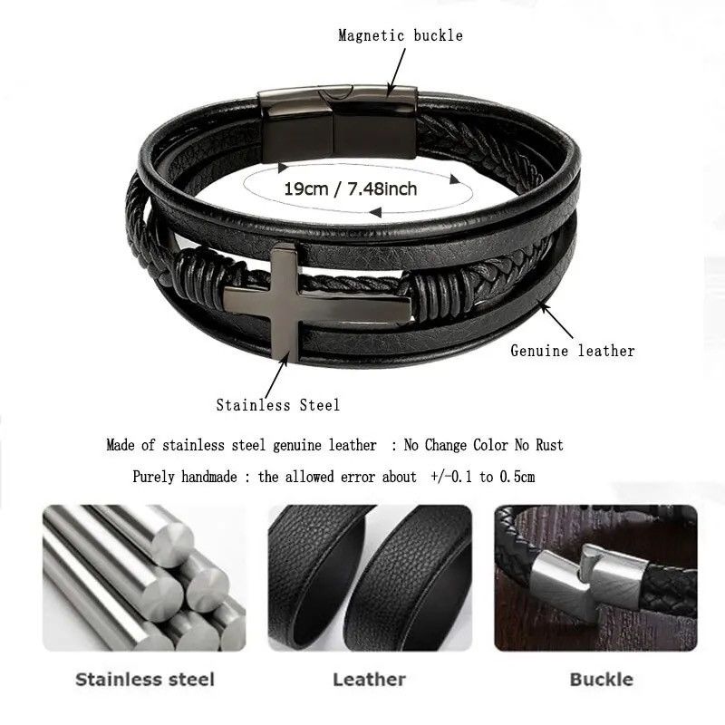 Jewelry × Vintage Multi Layer Braided Leather Cross Bracelet Size ONE SIZE - 3 Thumbnail