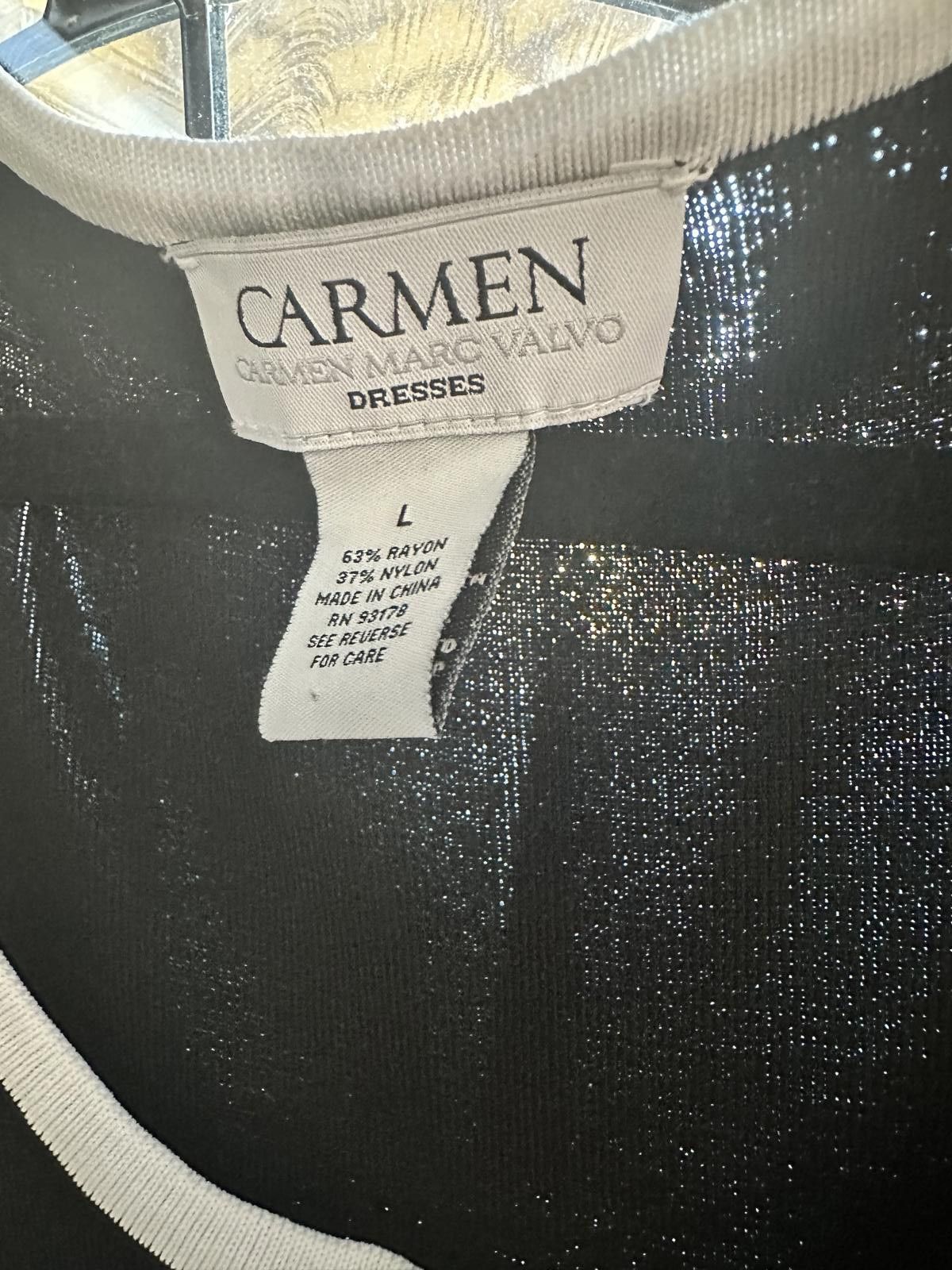 Designer Carmen Marc Valvo Women's Black and White Striped Dress Sz L Size L / US 10 / IT 46 - 4 Thumbnail