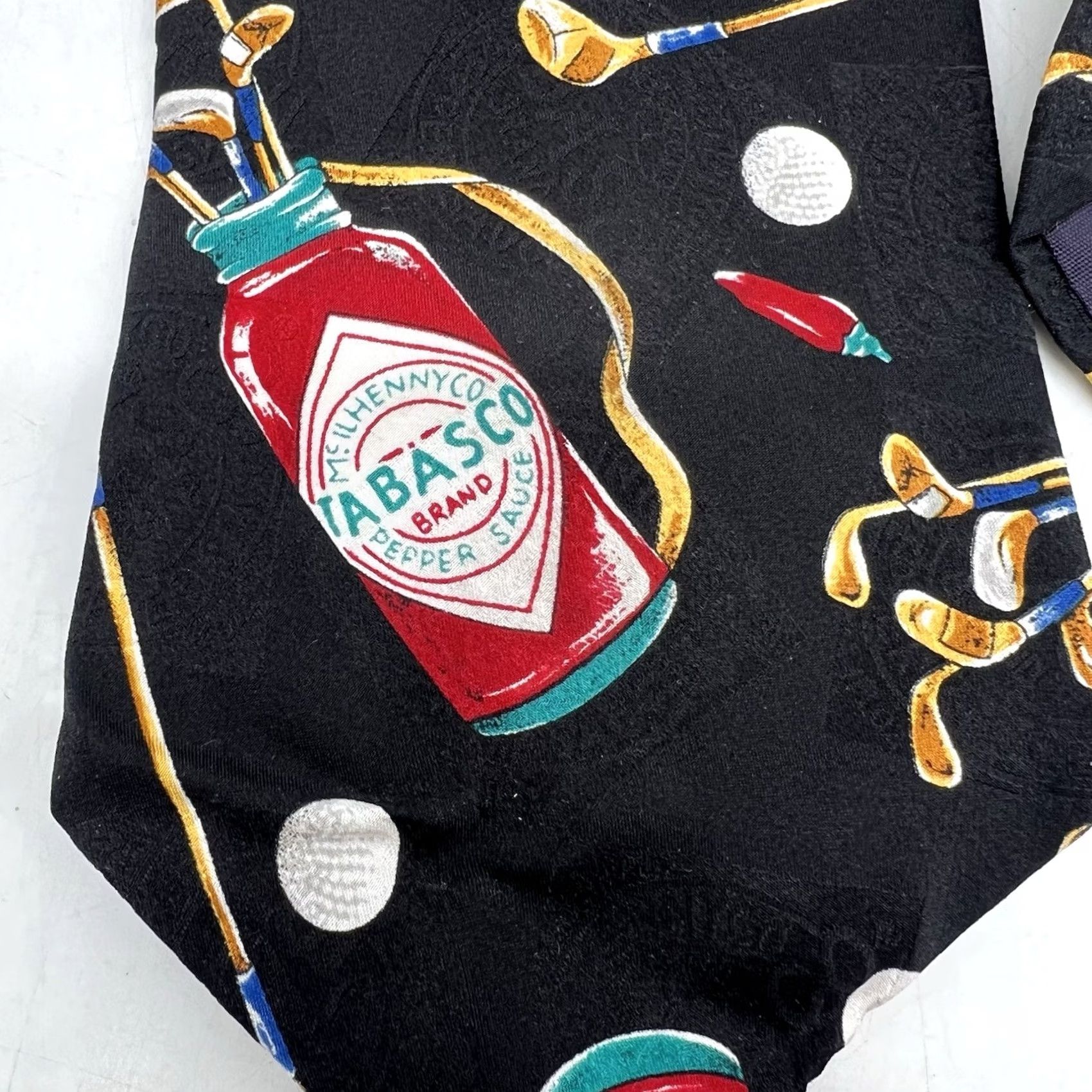 J Brand Tabasco Geometric Silk Tie - Multicolor, Golf Theme, 57-60" Classic Length, Logo Accents, Men Size ONE SIZE - 2 Thumbnail