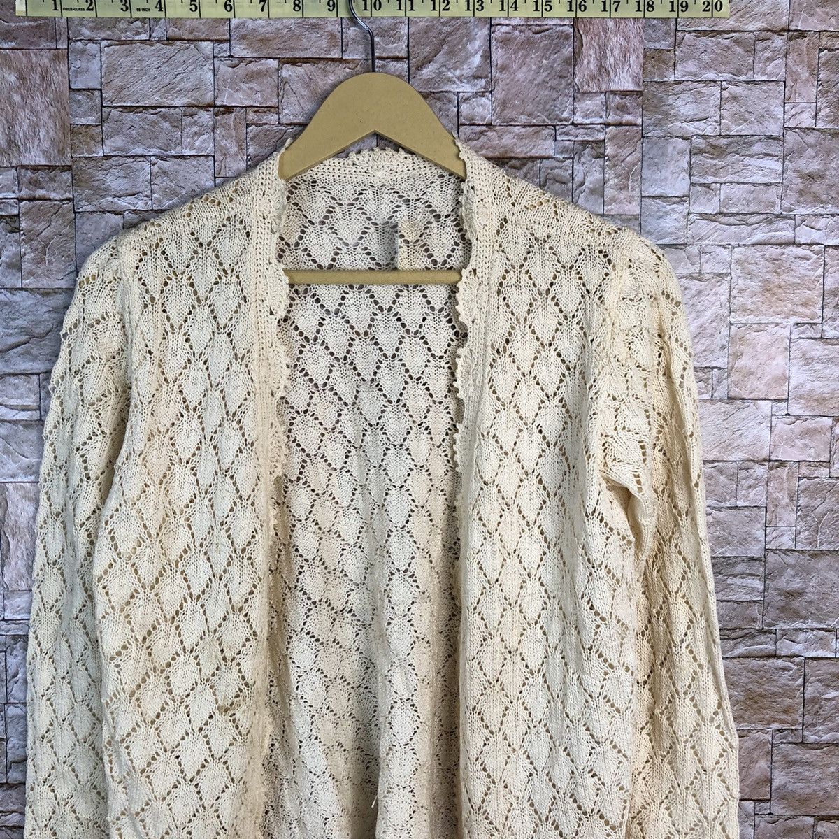 Homespun Knitwear × Japanese Brand Japan vintage crochet mesh net Yellow Cardigan #A659 Size S / US 4 / IT 40 - 5 Thumbnail