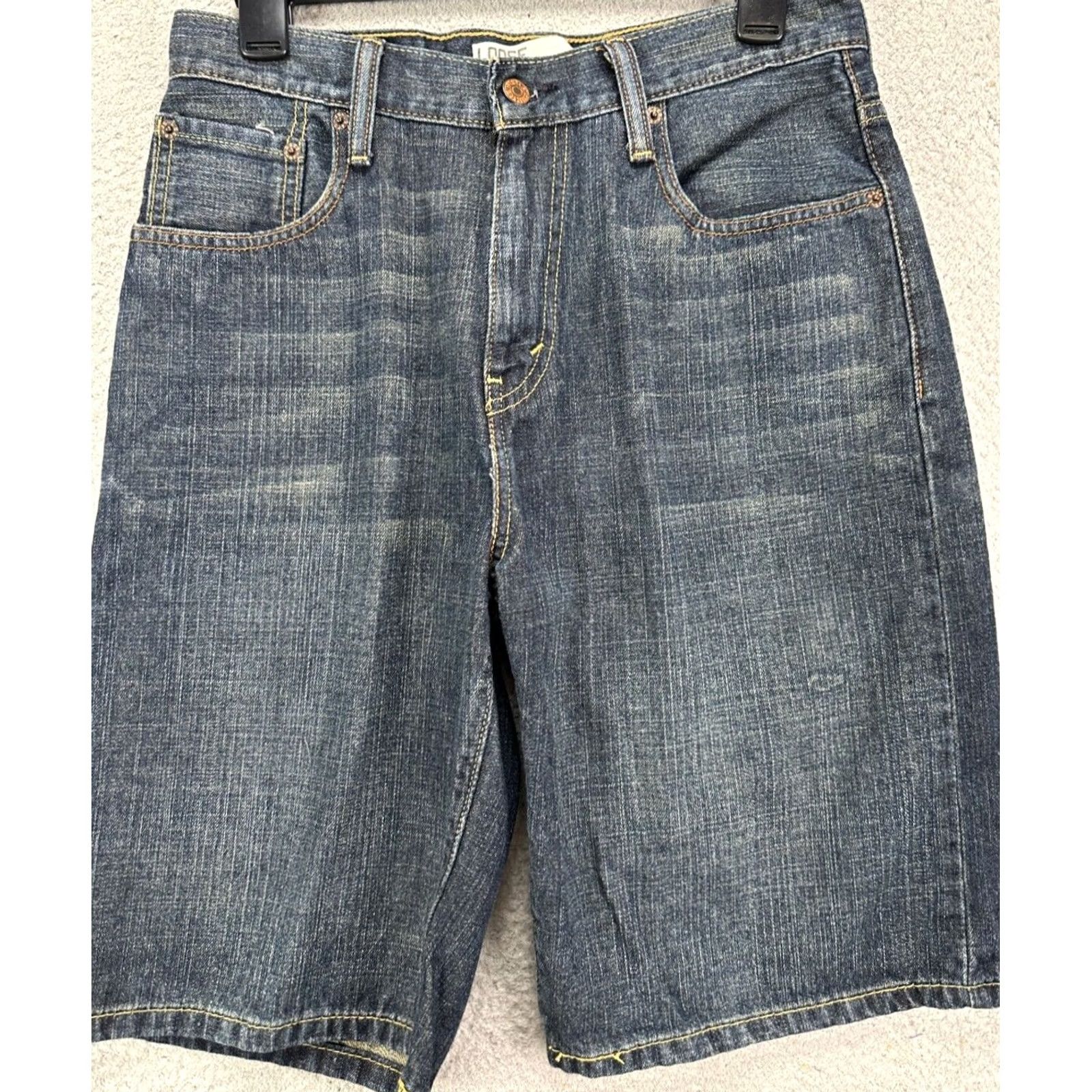 Levi's Levi's 569 Shorts Mens 29 Blue Distressed Loose Straight Red Tab Flat Front Denim Size US 29 - 2 Thumbnail