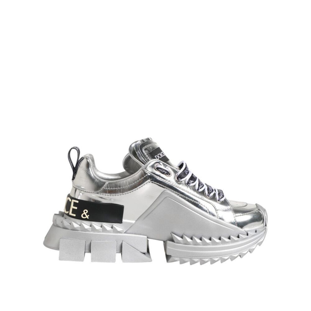 Dolce & Gabbana Dolce & Gabbana Silver Leather Super Queen Sneakers Shoes Size US 5 / IT 35 - 7 Thumbnail