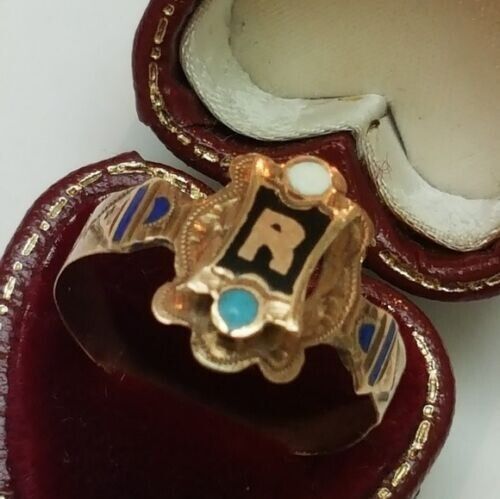 Other Antique Unisex 10k Pink Gold Enameled "R"Ring, 1800s Size ONE SIZE - 1 Thumbnail