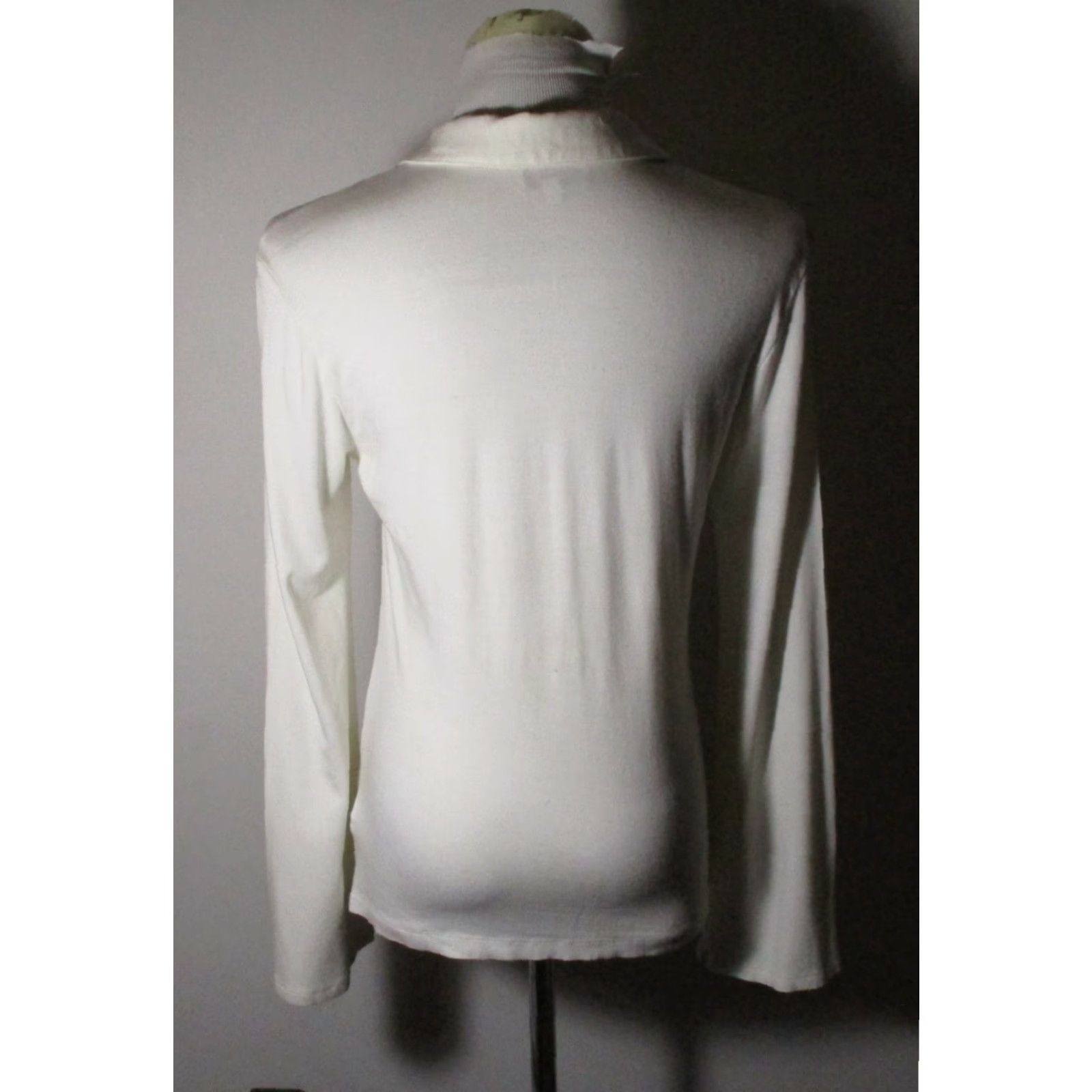 Vintage VINTAGE HARLOW Ivory Beige Rayon Stretch V-Neck Polo Top M Womens Shirt Size M / US 6-8 / IT 42-44 - 5 Thumbnail
