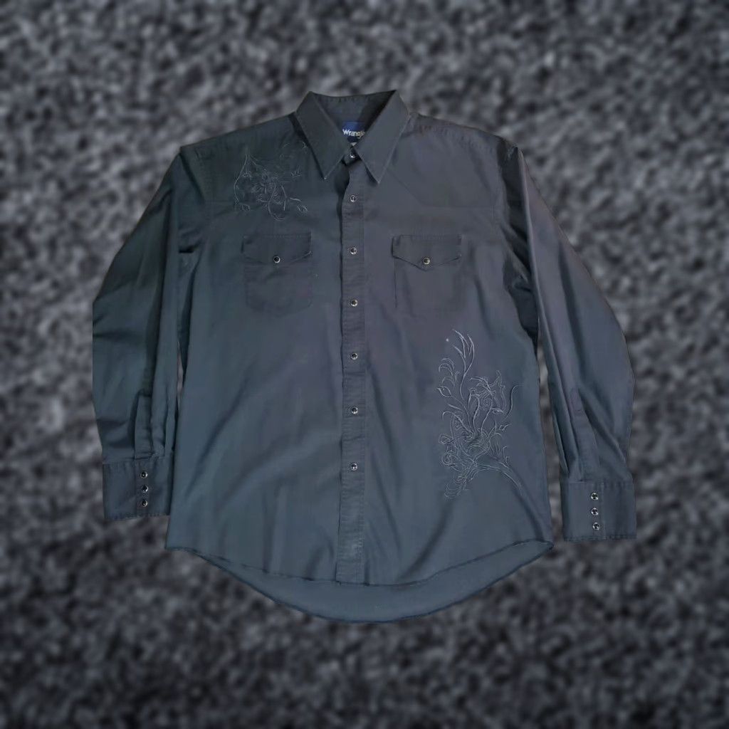 Wrangler Wrangler Western Pearl Snap Shirt Long Sleeve Embroidered Black Size Lg Men Cowboy Button-Up Cotton Blend Classic Size US L / EU 52-54 / 3 - 1 Thumbnail