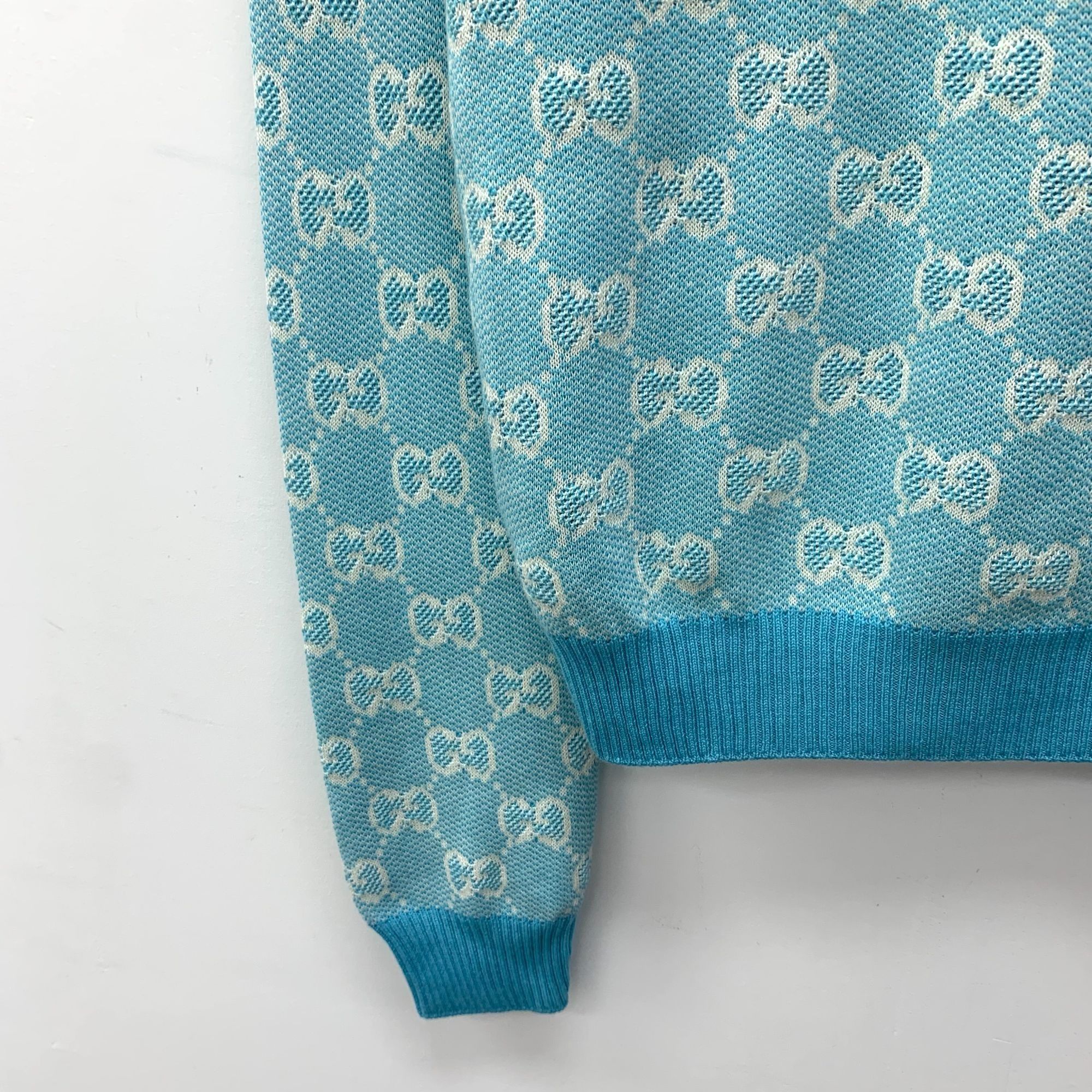 Gucci Gucci Light Blue Logo Jacquard Wool Round-Neck Long-Sleeved Size L / US 10 / IT 46 - 4 Thumbnail