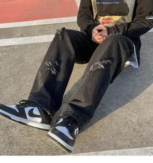 Japanese Brand × Vintage Black frayed cross lightning print denim Size US 28 / EU 44 - 1 Thumbnail