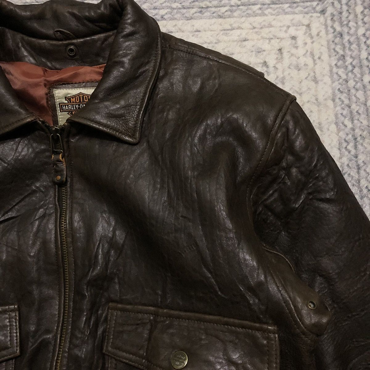 Harley Davidson Rare Distressed Vintage Harley Davidson Leather Jacket Size US L / EU 52-54 / 3 - 3 Thumbnail