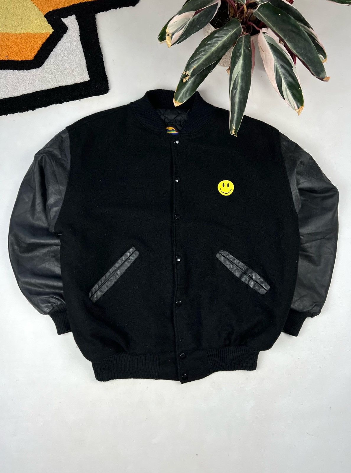 Leather Rare Leather Jacket acid smile Usa retro discotech Varsity Size US L / EU 52-54 / 3 - 1 Thumbnail