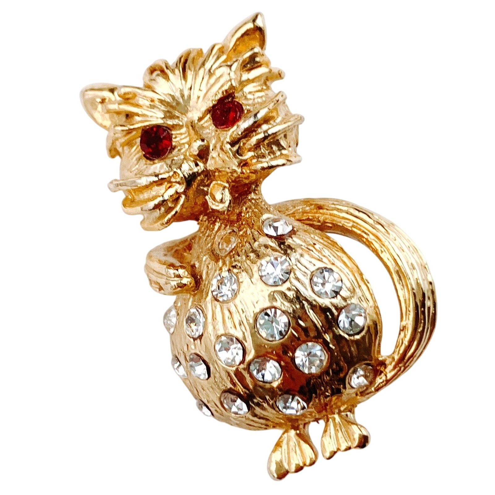 Vintage VTG 60s Cat Brooch Red Rhinestone Eyes Figural Mid Century Size ONE SIZE - 2 Thumbnail