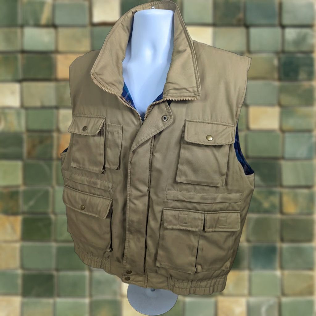 Parker VINTAGE Mountain Crest Parke Vest Coat Jacket Pockets Size Large Beige 80s Mens Vest Parka Season 80s Mens Size US L / EU 52-54 / 3 - 1 Thumbnail