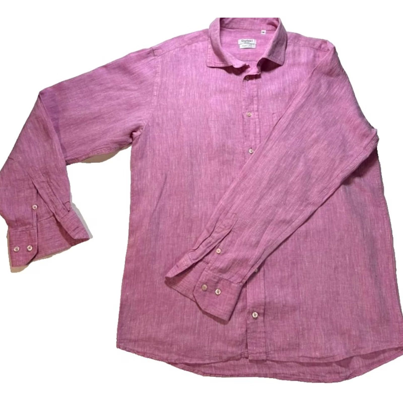 Vintage PURO LINO Raphael Positano Linen Button-Up Shirt | Size M, Pink, Long Sleeve, Collared, Solid Linen, Breathable, Casual Mens Shirt Size US M / EU 48-50 / 2 - 4 Thumbnail