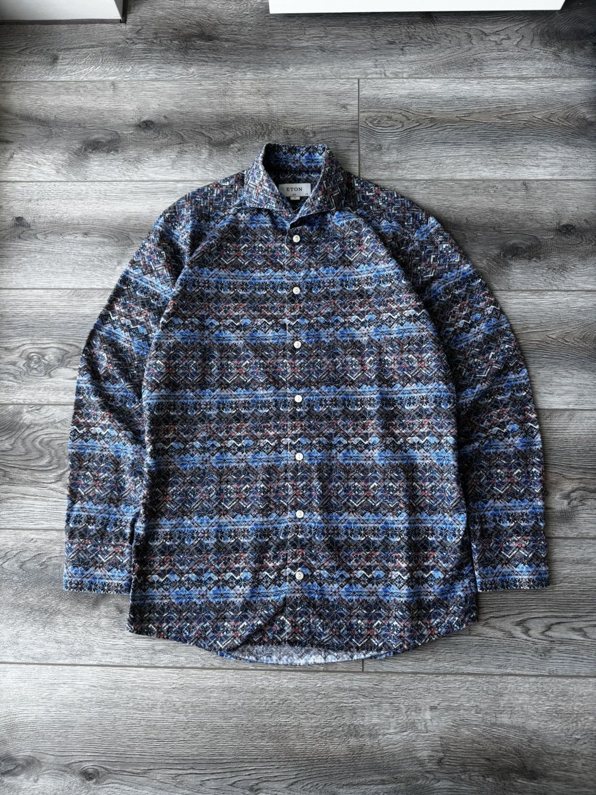 Eton Eton Men's Geometric Pattern Long Sleeve Shirt Size US M / EU 48-50 / 2 - 1 Thumbnail