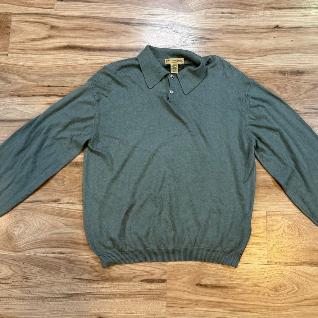 47 Brand Tricots St Raphael Italy Knit Polo Sweater Olive Green L Size US L / EU 52-54 / 3 - 1 Thumbnail