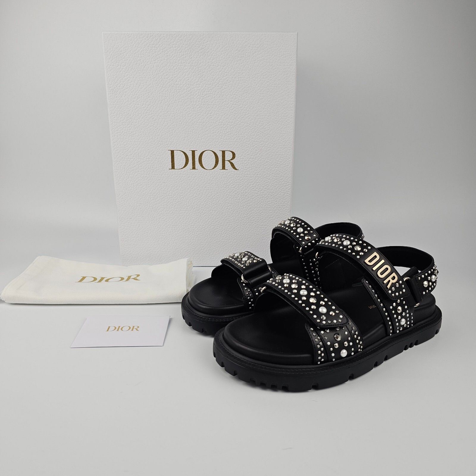 Dior DIOR Dioract Black Leather Studded Sandals New & Authentic ( Size US 9 / IT 39 - 2 Thumbnail