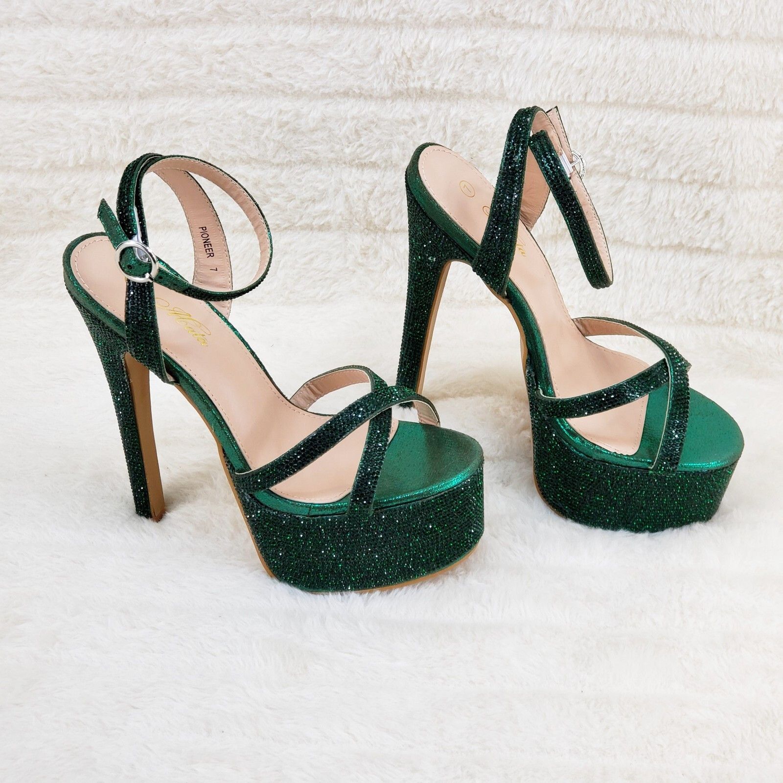 Other Bejeweled Emerald Green Sparkling Rhinestone Platform 6.5" H Size US 10 / IT 40 - 2 Thumbnail