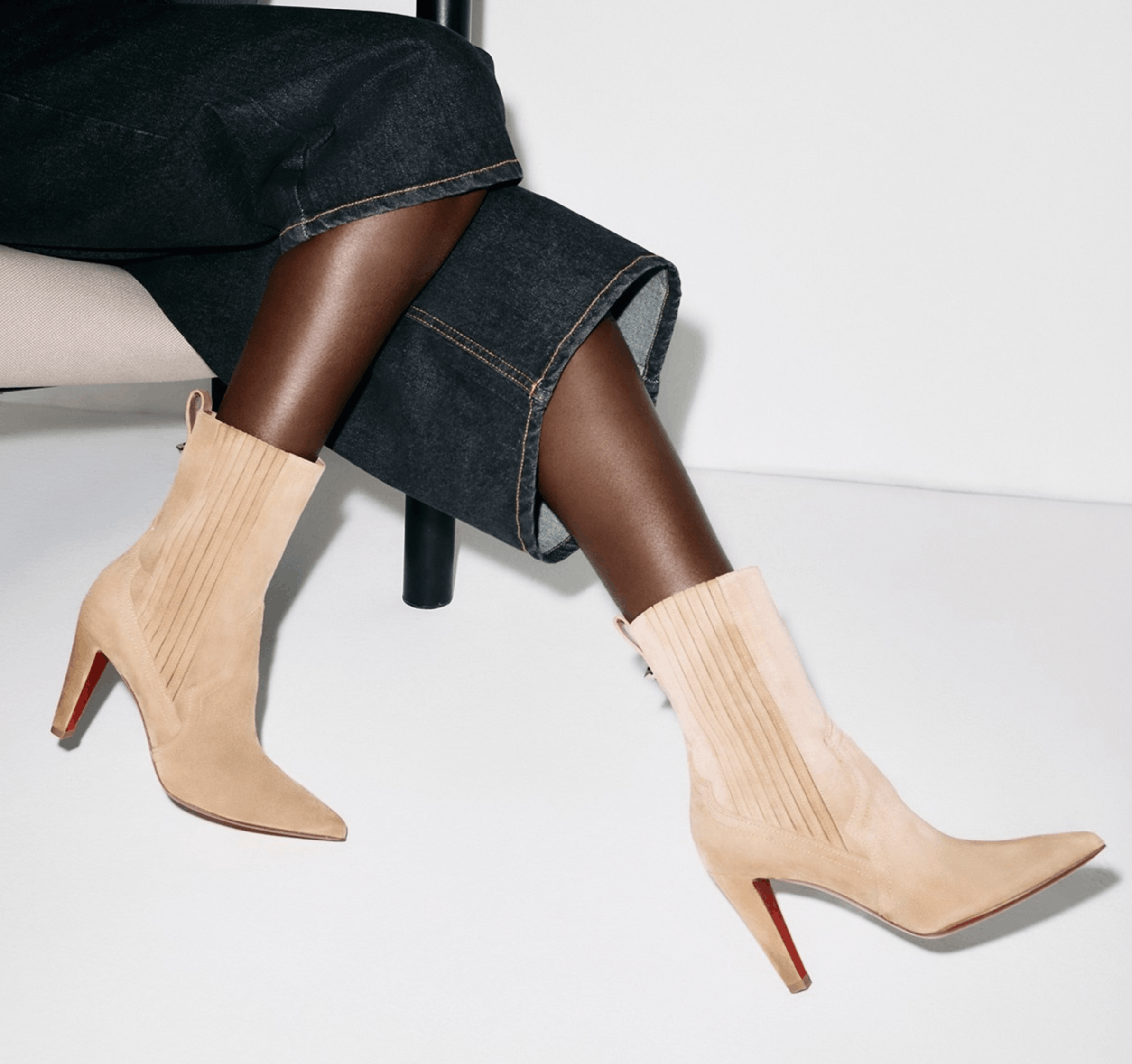 Christian Louboutin Santigag 85 Lionne Beige Suede Western Ankle Heel Boot 39.5 Size US 9.5 / IT 39.5 - 3 Thumbnail