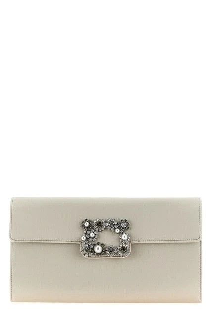 ROGER VIVIER Efflorescence Gray Silk Shoulder Bag New