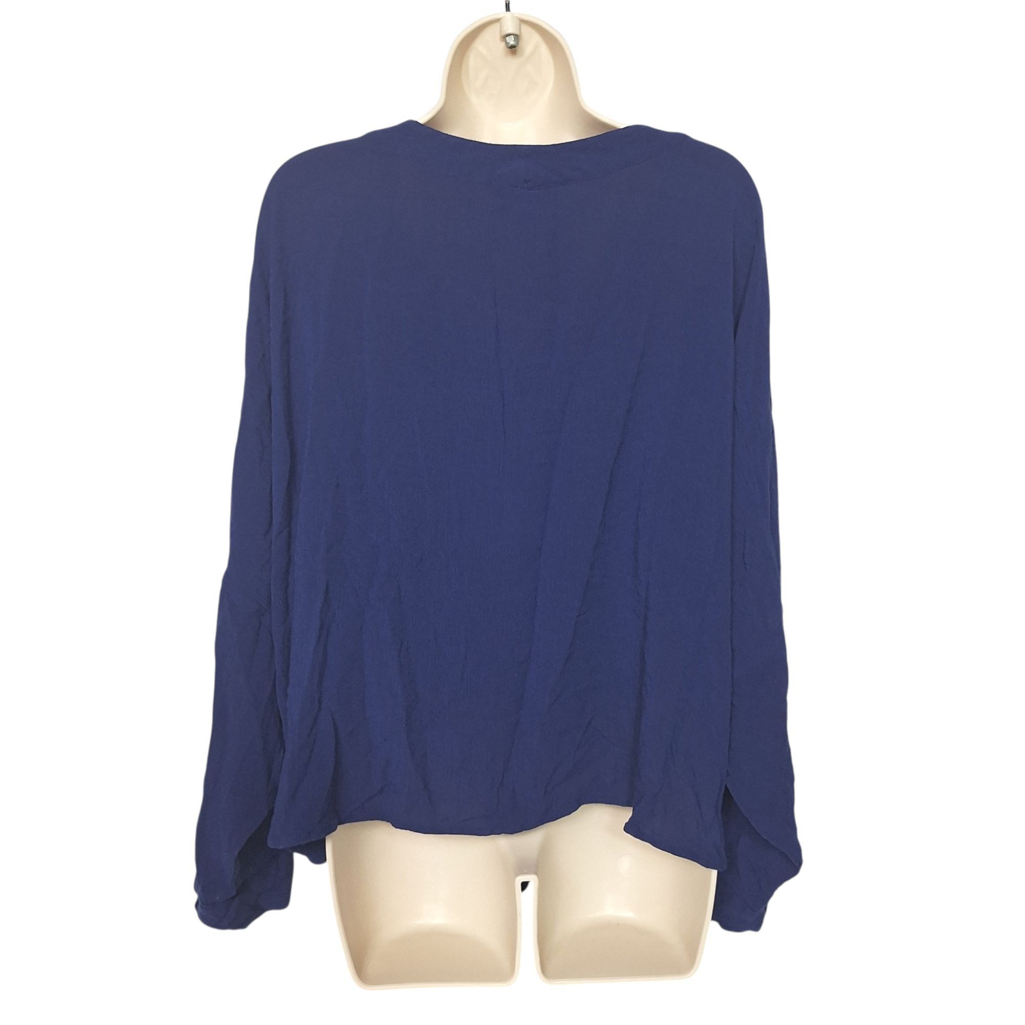 Express Express Royal Blue V-Neck Button Front Tie Front Rayon Blous Size XL / US 12-14 / IT 48-50 - 3 Thumbnail