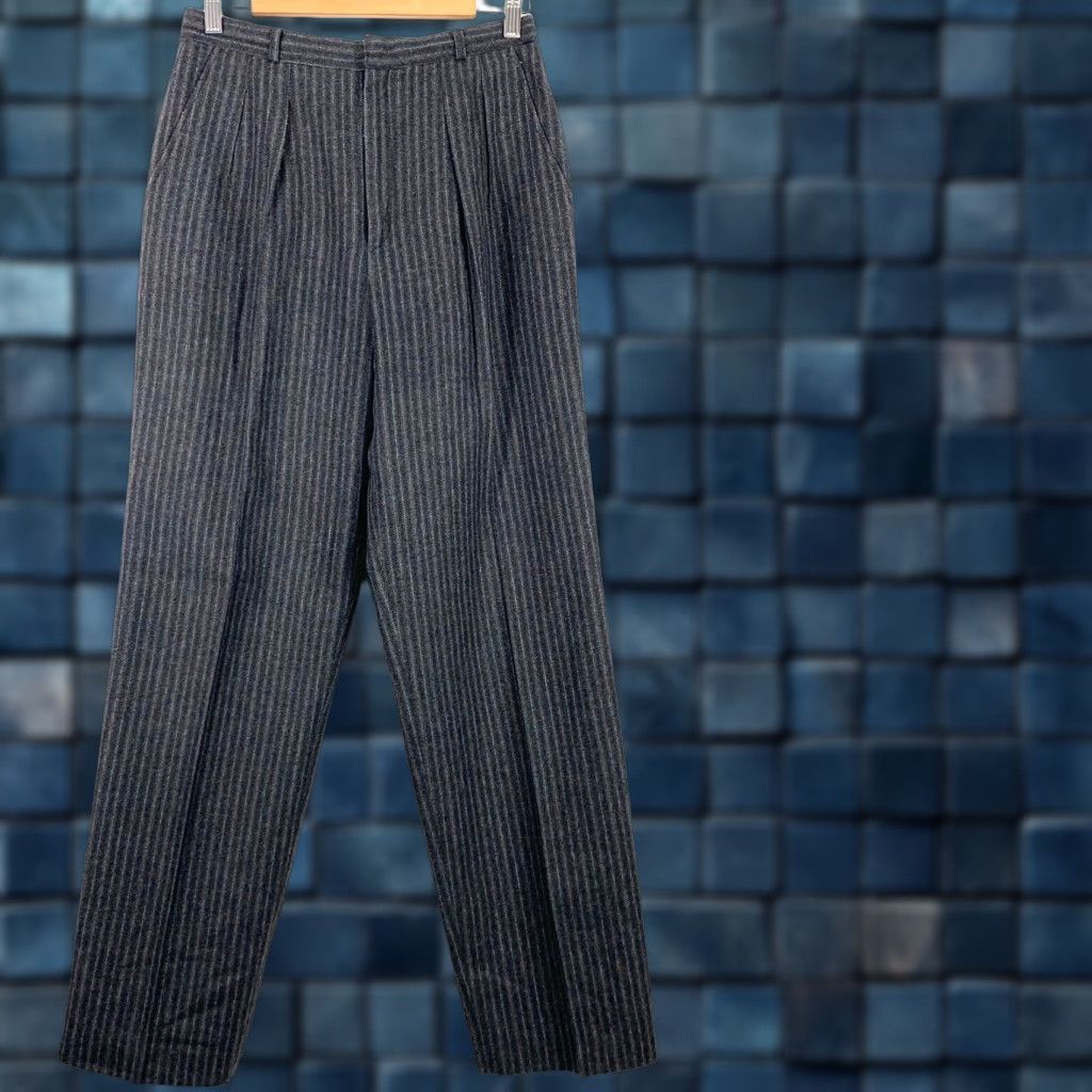 VINTAGE Feelin' Jazzie Wool Blend Tapered Leg Pleated Pinstripe Dress Pants Women's Size 12 Gray