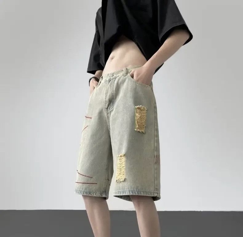 Denime × Japanese Brand Streetwear Shorts Casual Loose-fit Straight-leg Ripped Denim Size US 33 - 7 Thumbnail