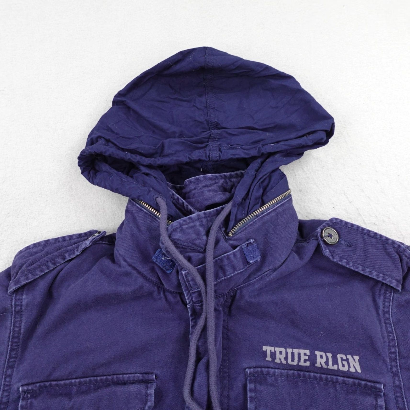 True Religion True Religion Jacket Mens Small Blue Military World Tour Coat Hidden Hood Zip Up Size US S / EU 44-46 / 1 - 3 Thumbnail