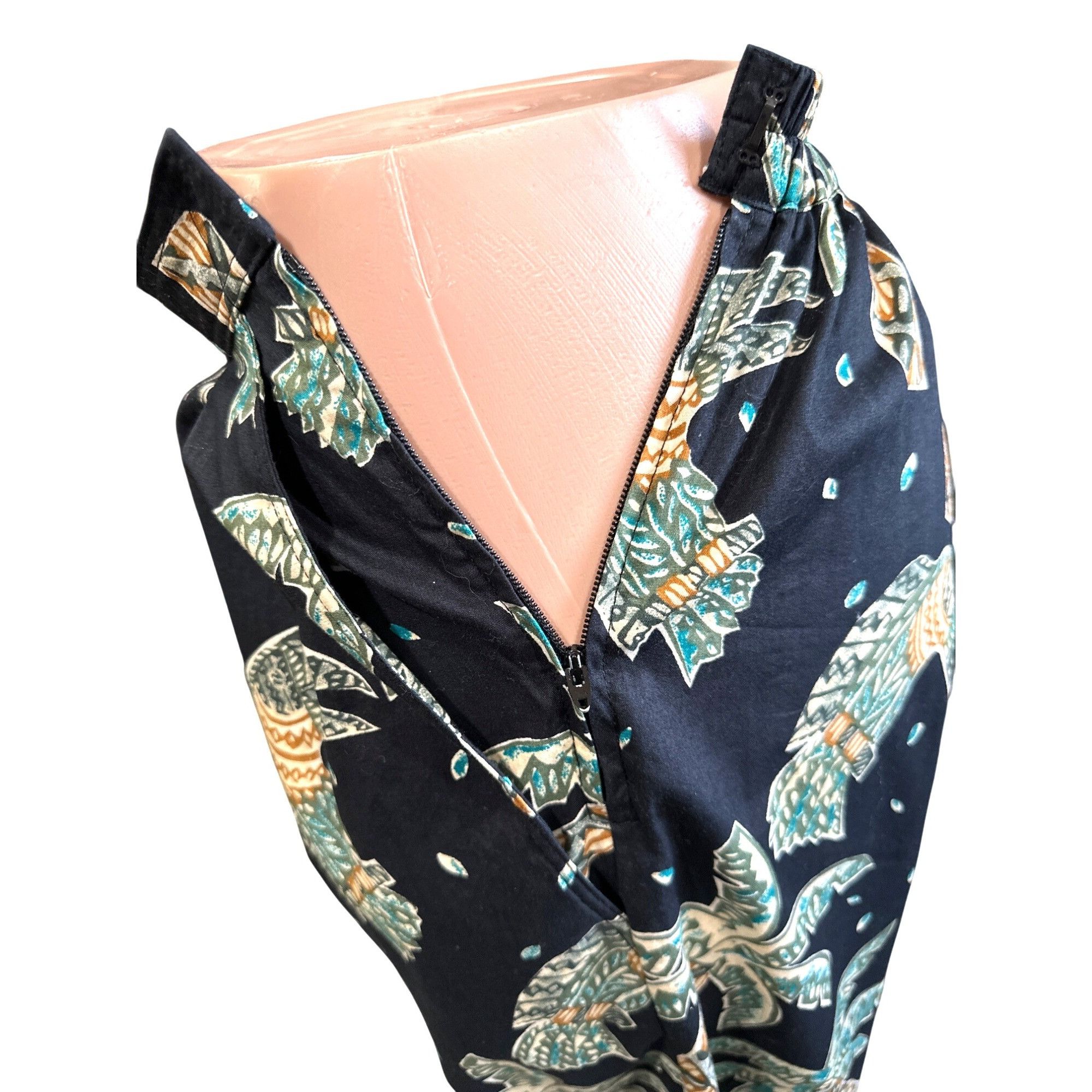 Other CCC Vintage Boho Black Wide Leg Pants With Leaf Print Elasti Size 26" / US 2 / IT 38 - 5 Thumbnail