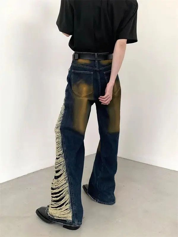 Japanese Brand VIBE Street retro ripped jeans with side holes and raw edges Size US 33 - 6 Thumbnail
