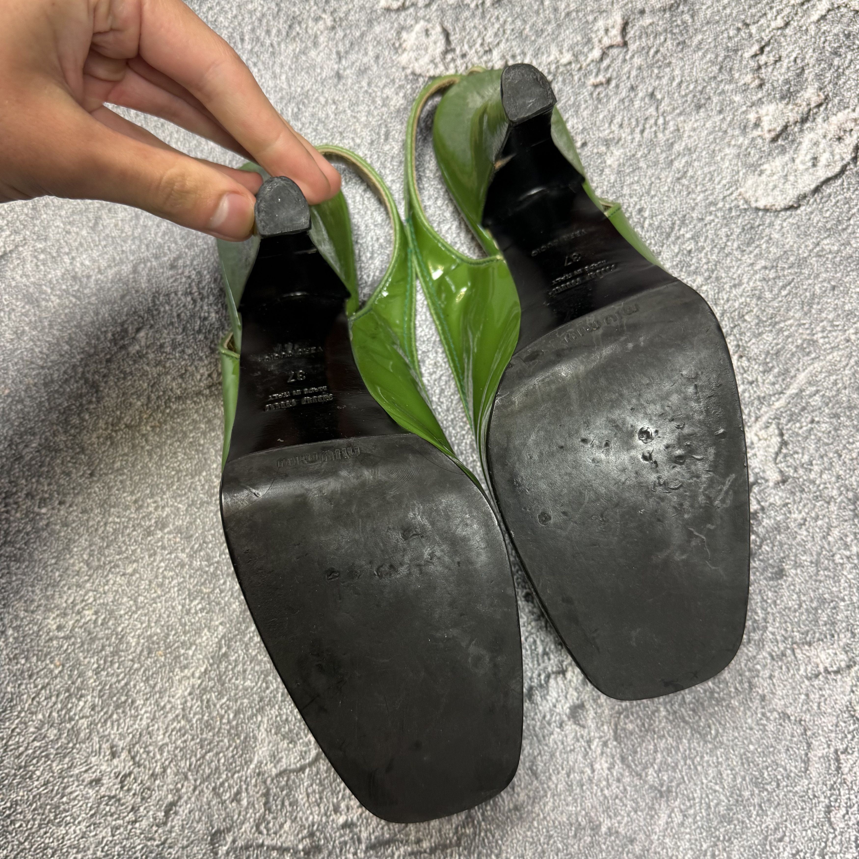 Miu Miu Miu Miu Patent Leather Slingback Heels Platform Green Size US 7 / IT 37 - 9 Thumbnail