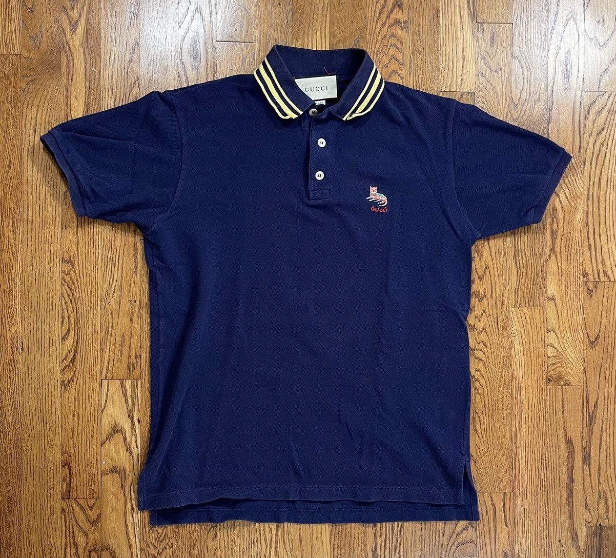Gucci Polo Shirt Cat Logo Blue Made In Italy Men’s Size XS