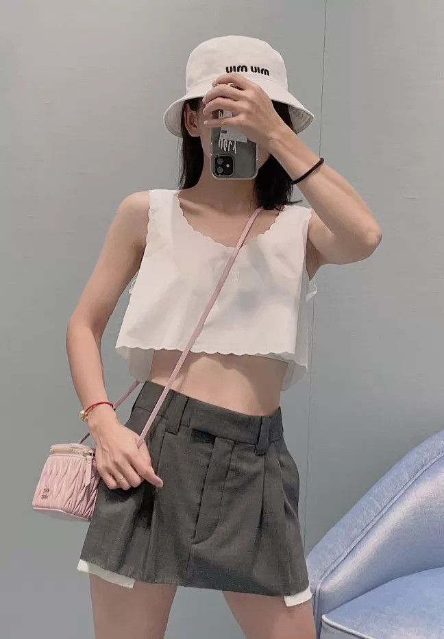Miu Miu MIU MIU White Embroidered Logo Cami 40 Size S / US 4 / IT 40 - 8 Thumbnail