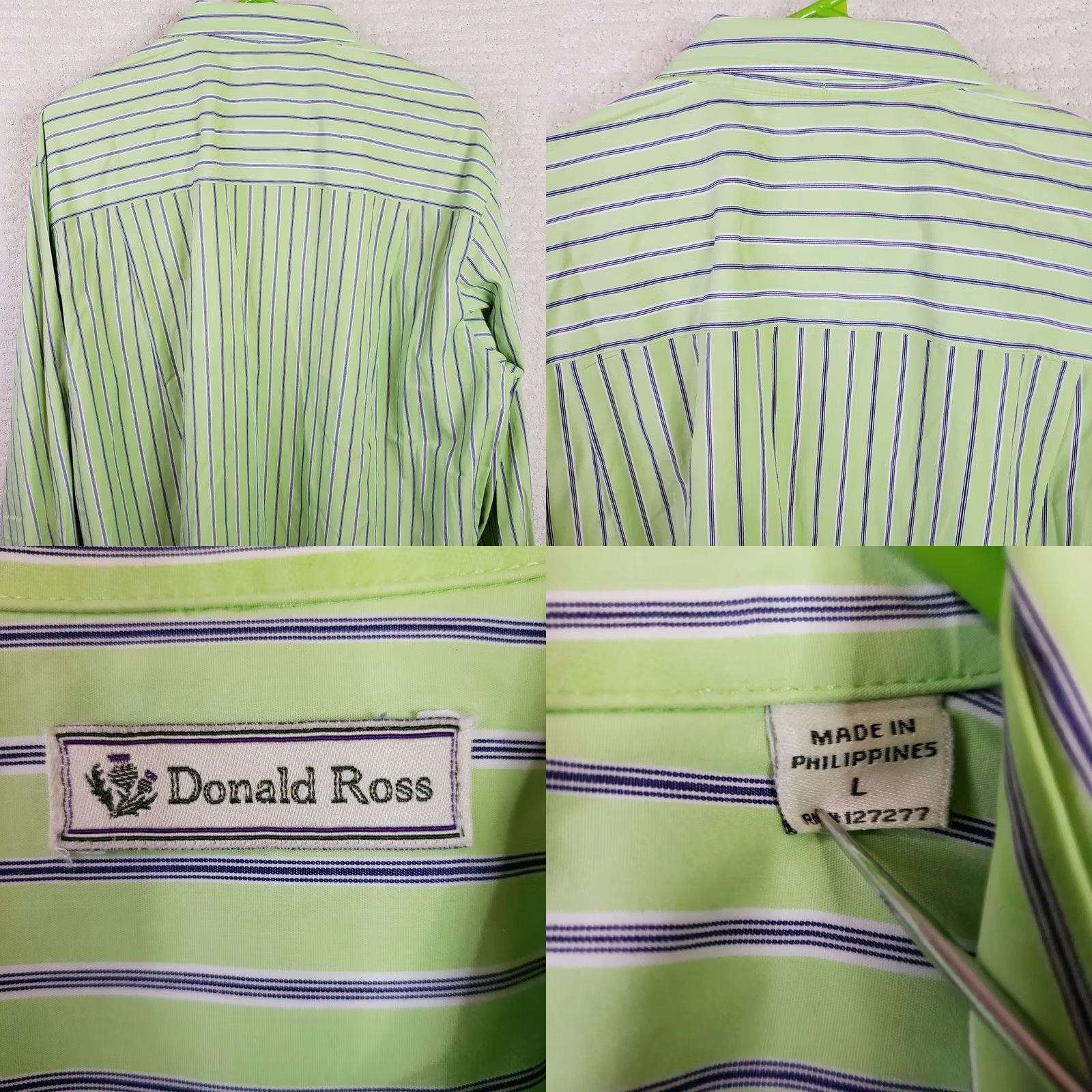 Vintage Donald Ross Shirt Men's L Green Striped Dress Button Up Size 42R - 8 Thumbnail