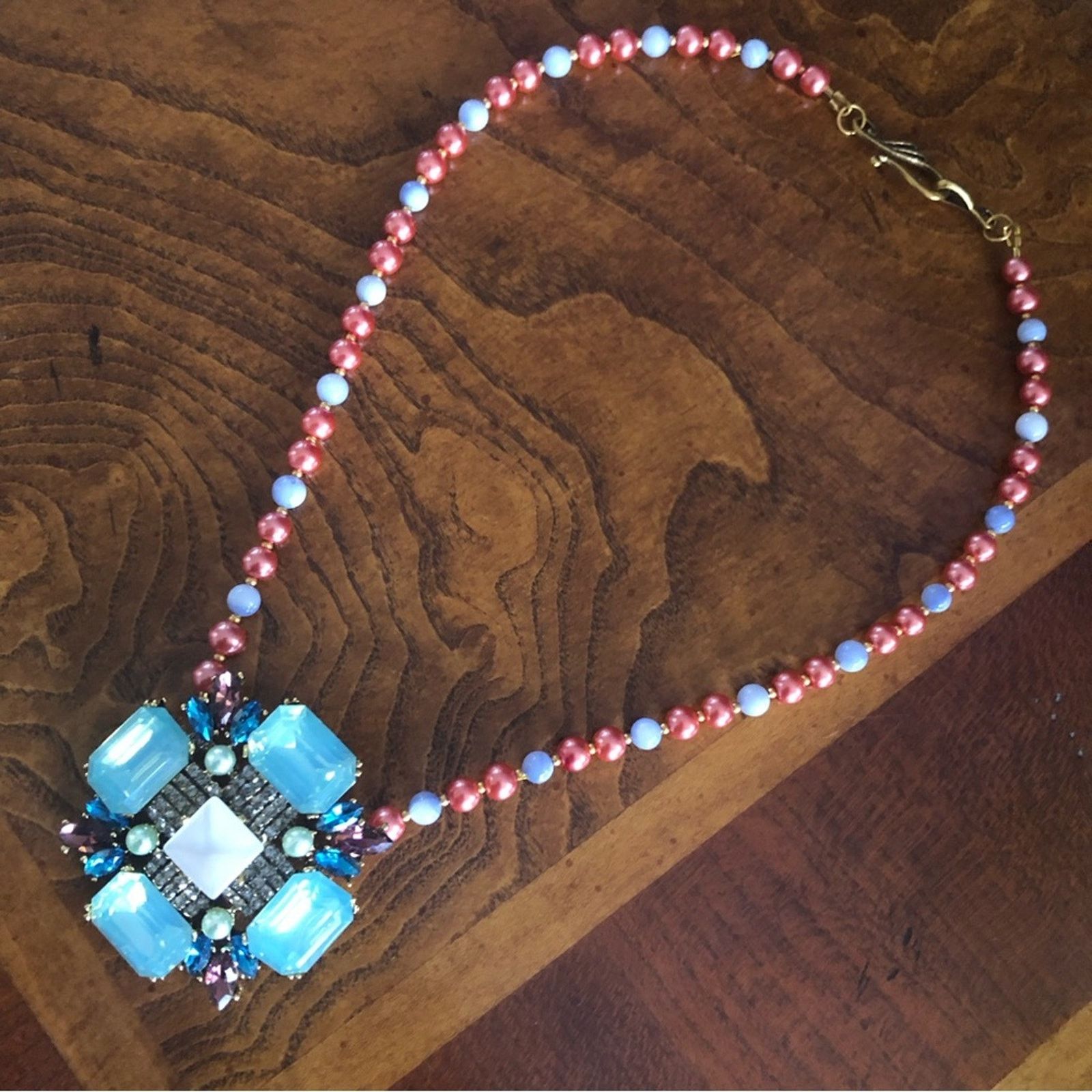 Handmade Handcrafted repurpose glass stone Pearl necklace Size ONE SIZE - 7 Thumbnail
