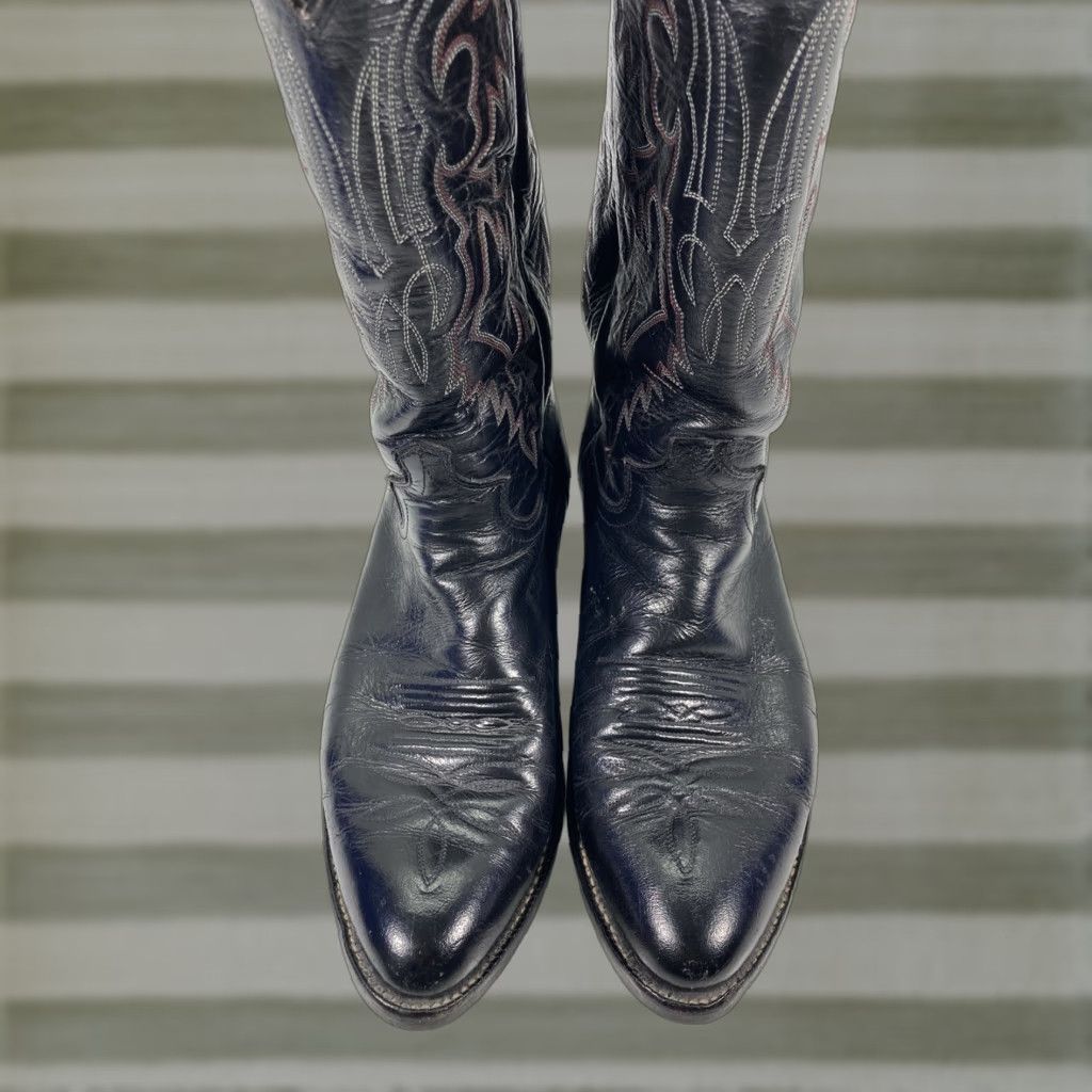 Justin Boots VINTAGE Justin Boots Men 8.5 EE Wide Black Leather Western Cowboy Boot Size US 9 / EU 42 - 1 Thumbnail
