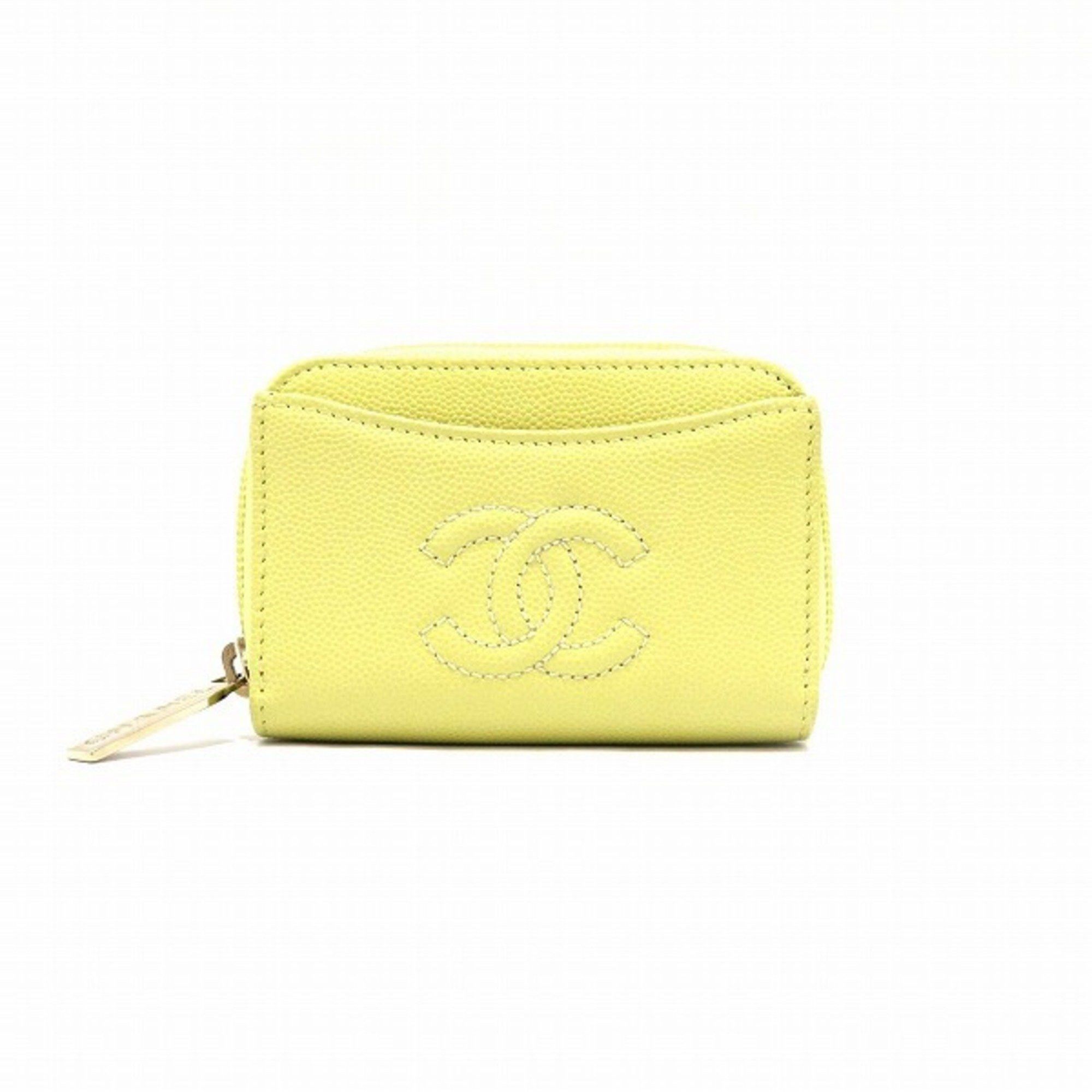 image of Chanel Coco Mark Business Card Holder/card Case Caviar Skin Wallet/coin Women's Wallet in Yellow