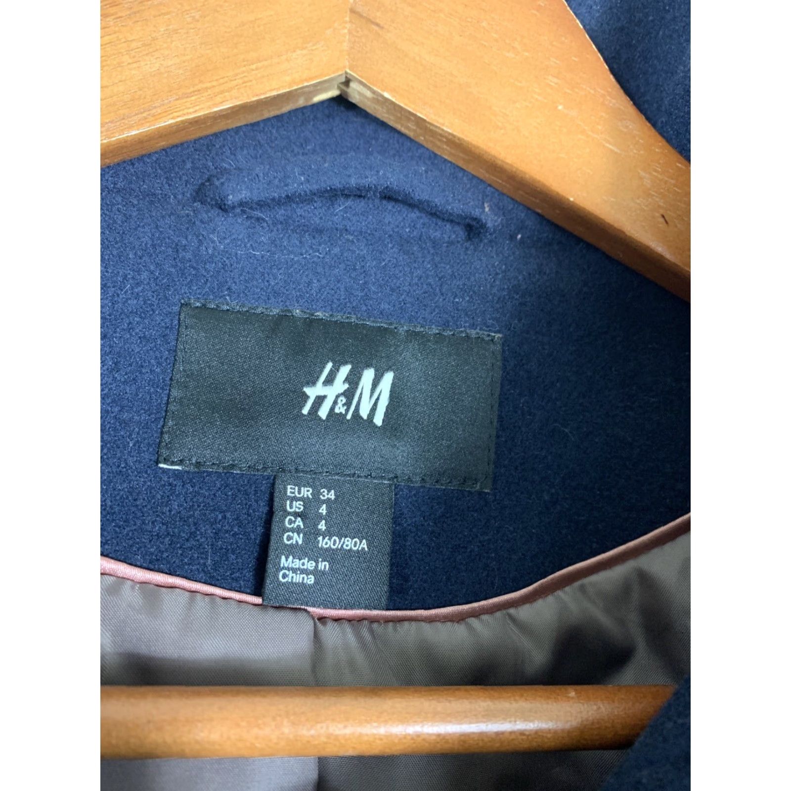 H&M HM Womens Size 4 Navy Blue Belted Button Up Pea Coat Ribbed Winter Jacket Size S / US 4 / IT 40 - 6 Thumbnail