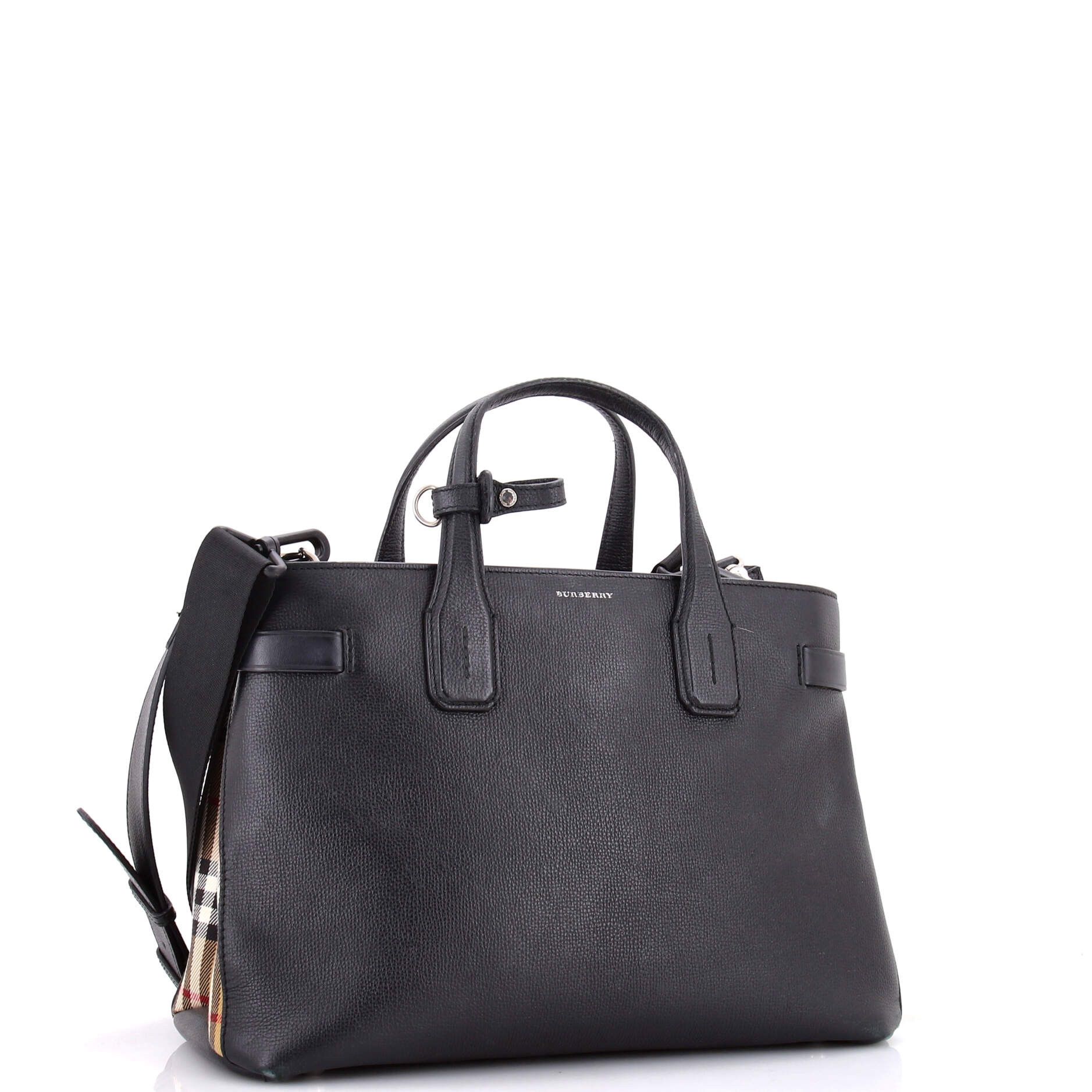 Burberry Banner nm tote leather with vintage check canvas medium Size ONE SIZE - 1 Thumbnail